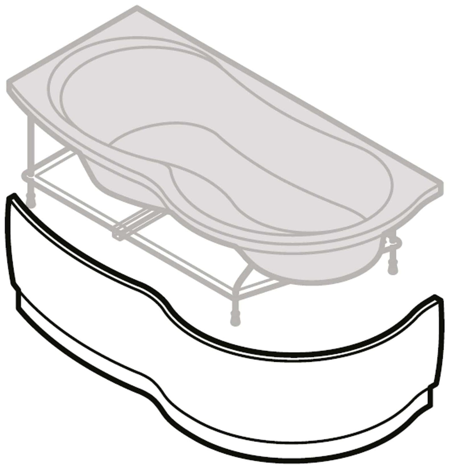 Novellini Venus Vasca da Bagno Versione Standard Con Telaio Misura 180x80 / 85 H55 cm Forma Esterna Tonda Curva Semicircolare Asimmetrica Interna a Otto Installazione Angolare Sinistra SX Pannello Frontale Colonna Materiale Acrilico Finitura Bianco Lucido