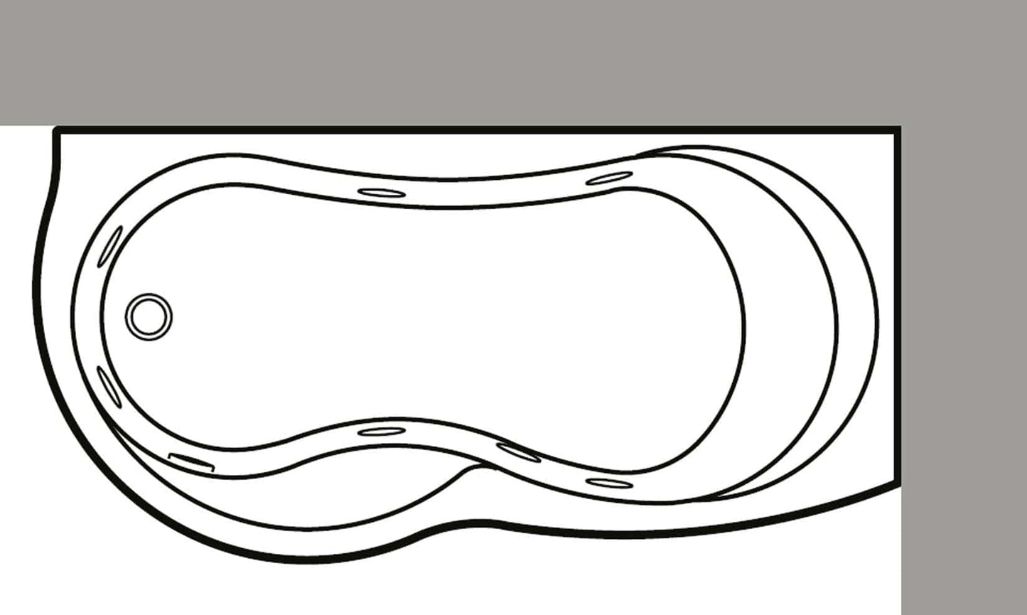 Novellini Venus Vasca da Bagno Versione Hydro Plus Misura 170x70 / 85 H55 cm Idro Whirlpool 6 Jets Disinfezione Airpool 12 Jet Forma Esterna Curva Asimmetrica Interna Otto Montaggio Angolare DX Pannello Display Rubinetto Materiale Acrilico Finitura Bianco