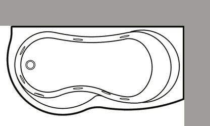 Novellini Venus Vasca da Bagno Versione Hydro Plus Misura 180x80 / 85 H55 cm Idro Whirlpool 6 Jets Disinfezione Airpool 12 Jet Forma Esterna Curva Asimmetrica Interna Otto Montaggio Angolare DX Pannello Display Erogatore Materiale Acrilico Finitura Bianco