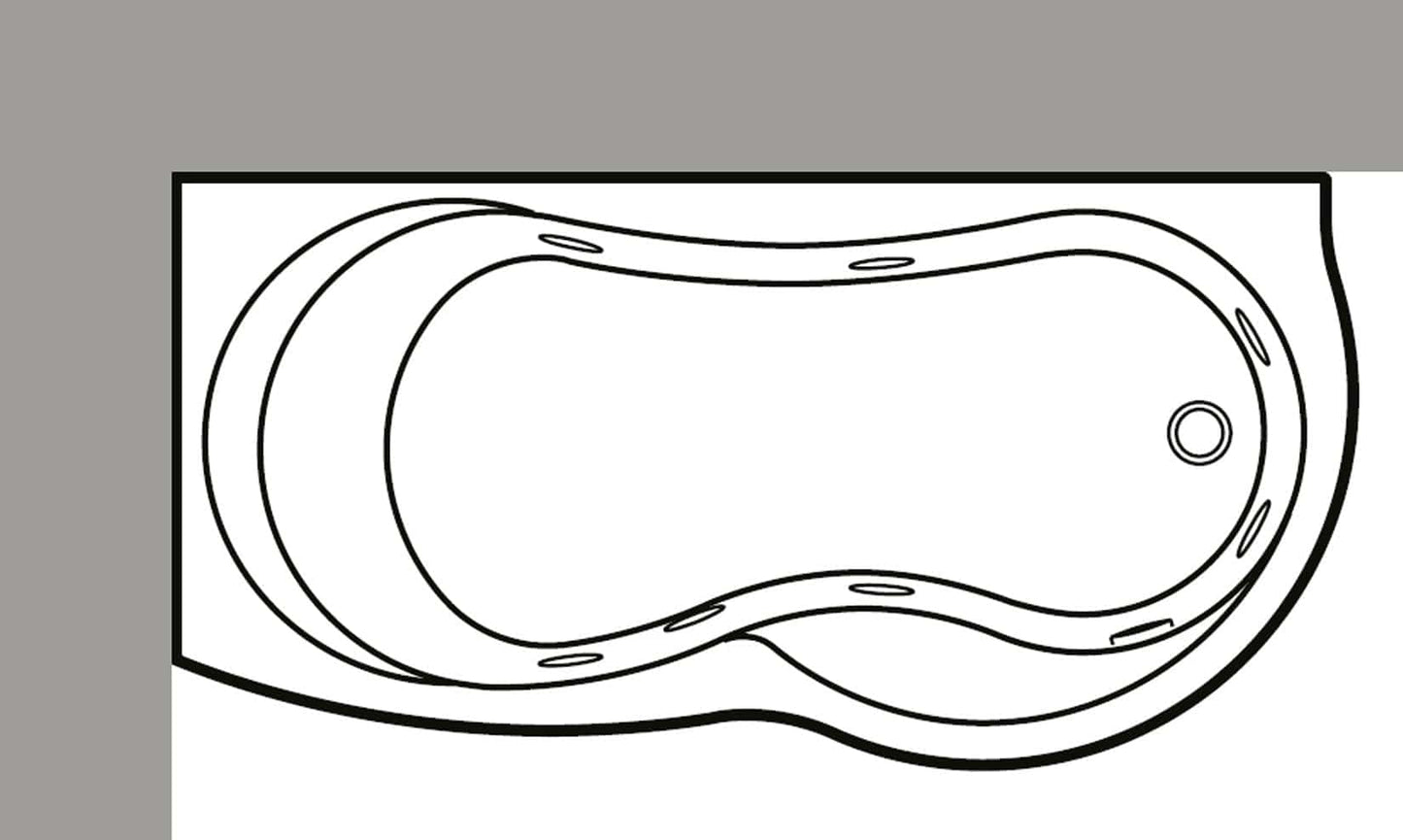 Novellini Venus Vasca da Bagno Versione Hydro Plus Misura 170x70 / 85 H55 cm Idro Whirlpool 6 Jets Disinfezione Airpool 12 Jet Forma Esterna Curva Asimmetrica Interna Otto Montaggio Angolare SX Pannello Display Rubinetto Materiale Acrilico Finitura Bianco