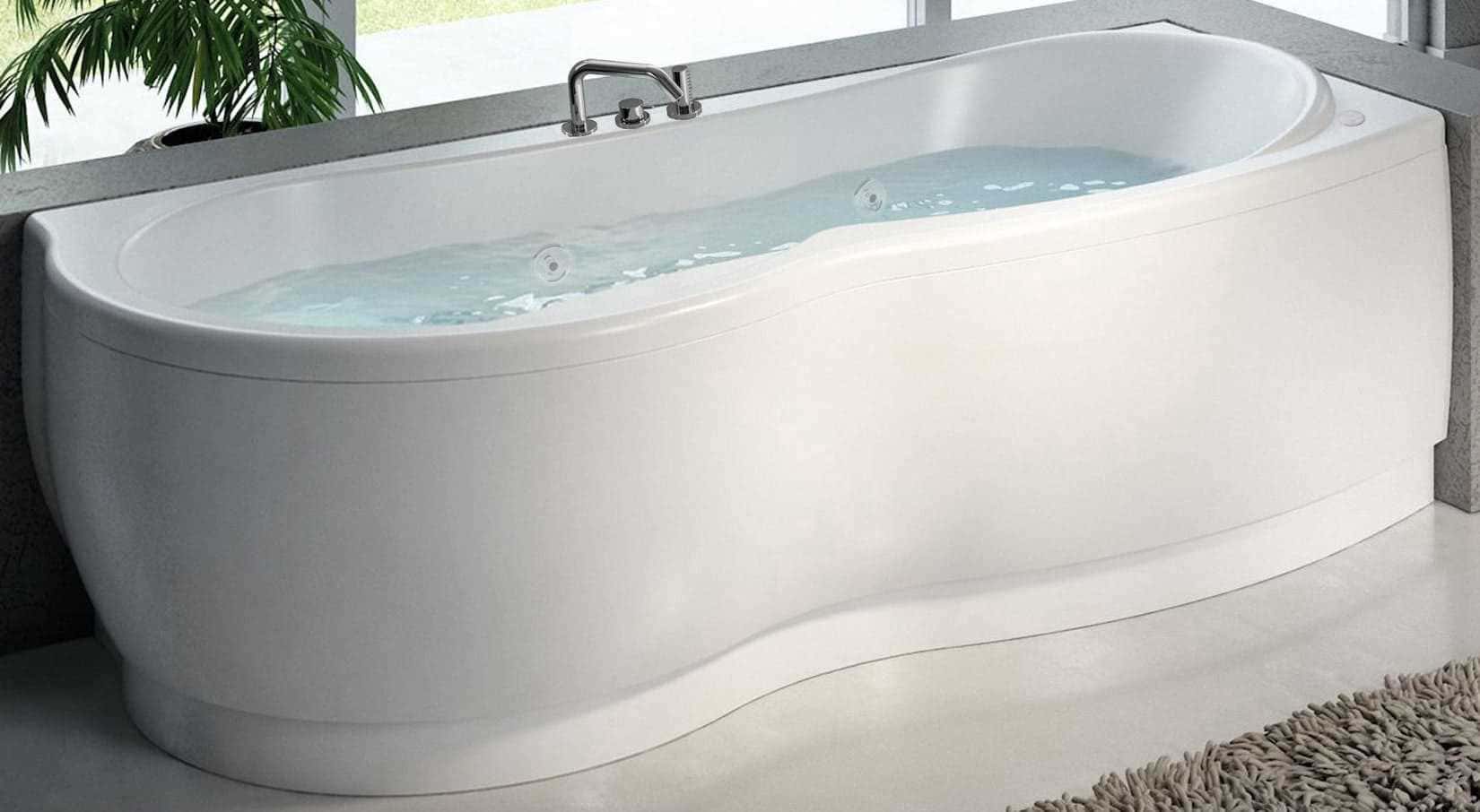 Novellini Venus Vasca da Bagno Versione Hydro Plus Misura 170x70 / 85 H55 cm Idro Whirlpool 6 Jets Disinfezione Airpool 12 Jet Forma Esterna Curva Asimmetrica Interna Otto Montaggio Angolare DX Pannello Display Rubinetto Materiale Acrilico Finitura Bianco