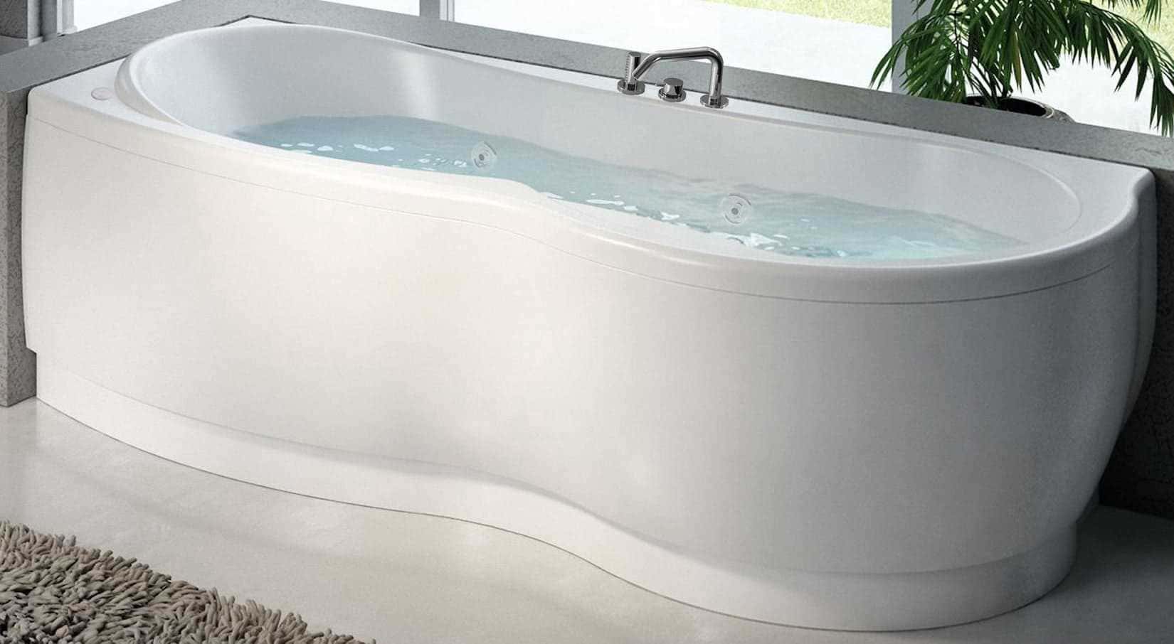 Novellini Venus Vasca da Bagno Versione Hydro Plus Misura 180x80 / 85 H55 cm Idro Whirlpool 6 Jets Disinfezione Airpool 12 Jet Forma Esterna Curva Asimmetrica Interna Otto Montaggio Angolare SX Pannello Display Rubinetto Materiale Acrilico Finitura Bianco