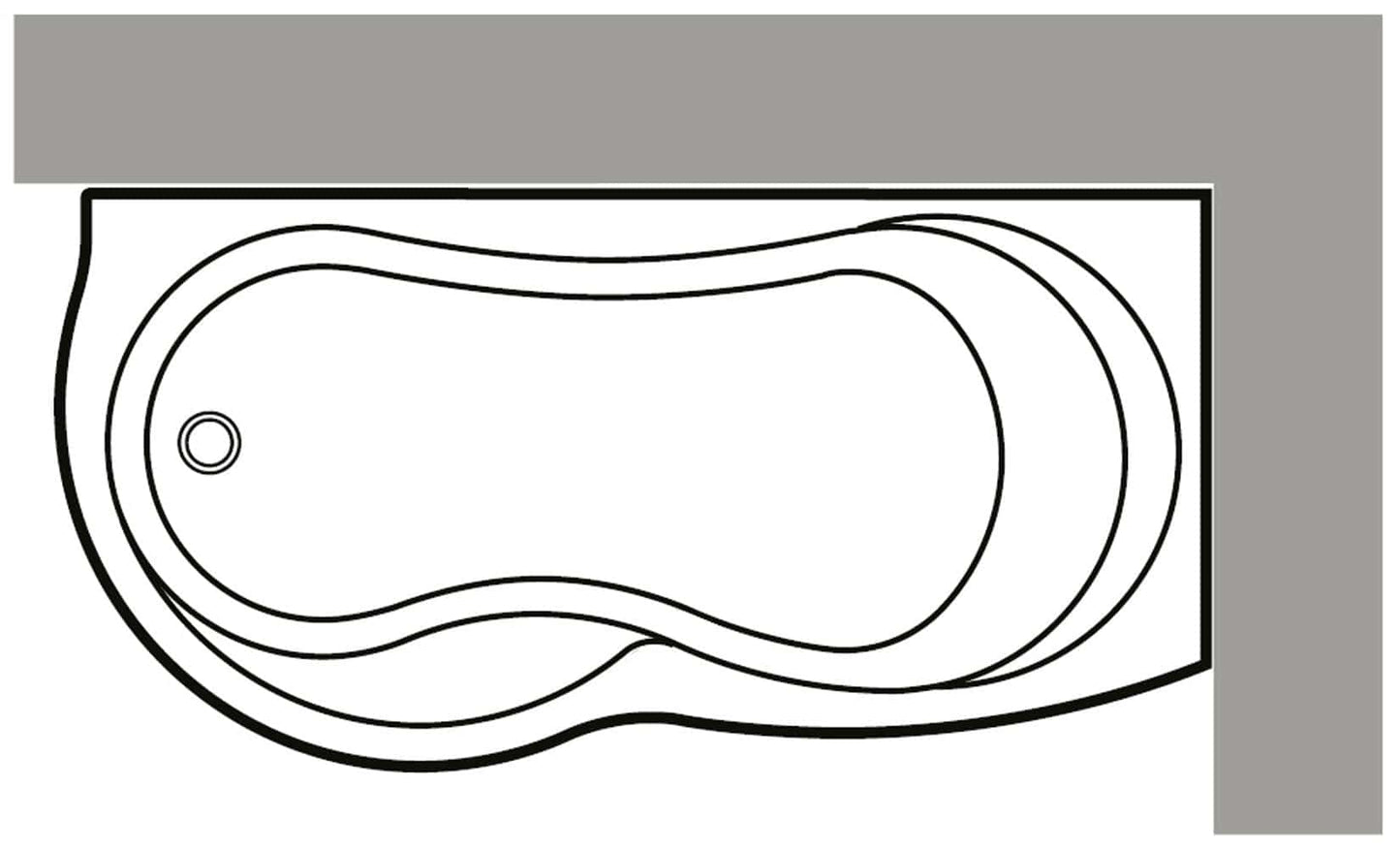 Novellini Venus Vasca da Bagno Versione Standard da Incasso Misura 180x80 / 85 H55 cm Guscio Tradizionale da Rivestire Installazione Angolo Destra Forma Esterna Curva Tonda Semicircolare Asimmetrica Interna a Otto Materiale Acrilico Colore Bianco Lucido