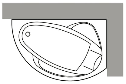 Novellini Vogue Vasca da Bagno Versione Standard da Incasso Misura 165x85 H55 cm Guscio Tradizionale da Rivestire Installazione ad Angolo a Destra Forma Esterna Tonda Curva Semicircolare Asimmetrica Interna Ovale Materiale Acrilico Finitura Bianco Lucido