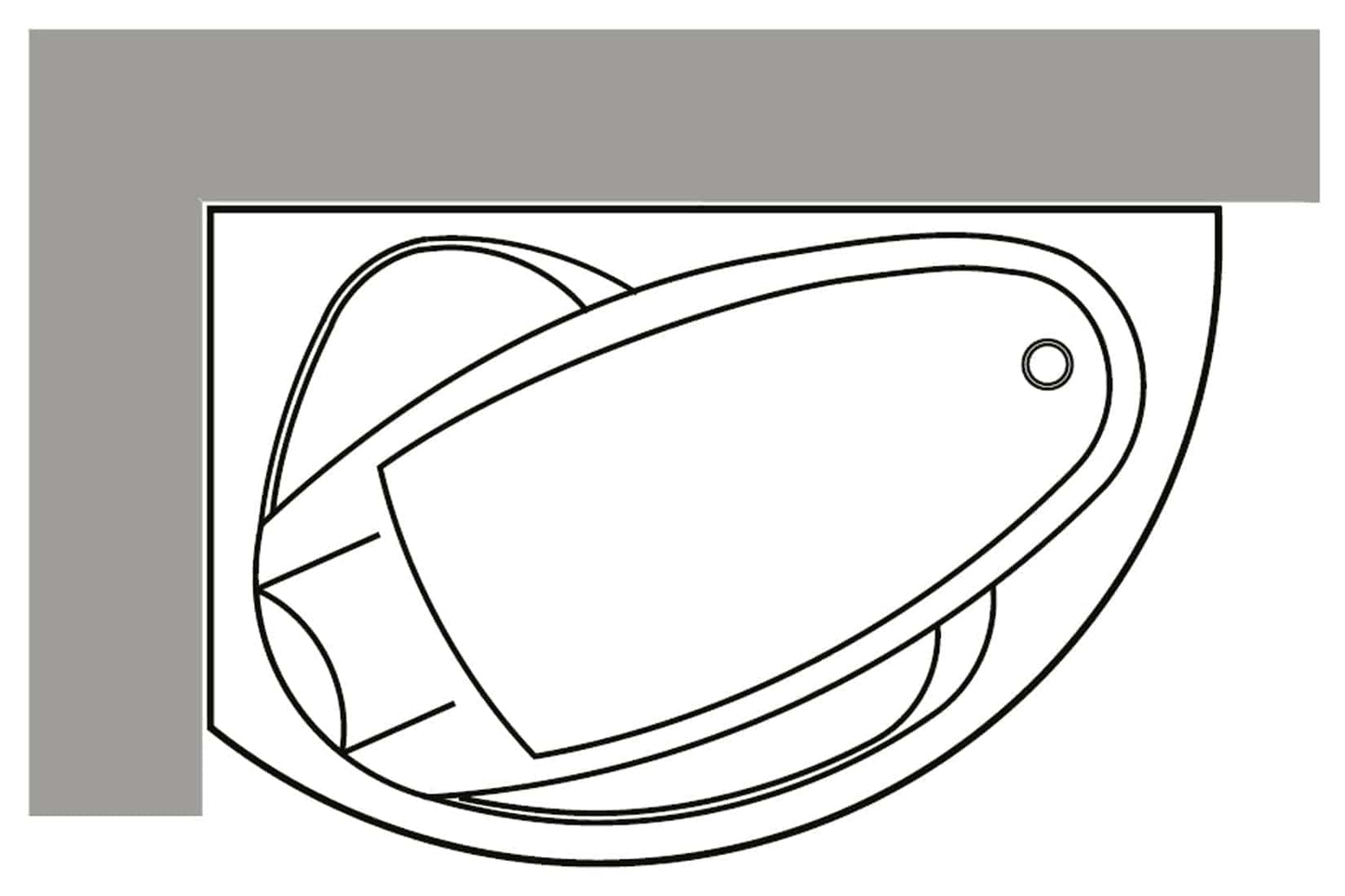 Novellini Vogue Vasca da Bagno Versione Hydro Misura 165X85 H55cm Idro Whirlpool 7 Jets Forma Esterna Tonda Curva Semicircolare Asimmetrica Interna Ovale Installazione Angolare Sinistra Pannello Colonna Erogatore Cuscino Materiale Acrilico Finitura Bianco