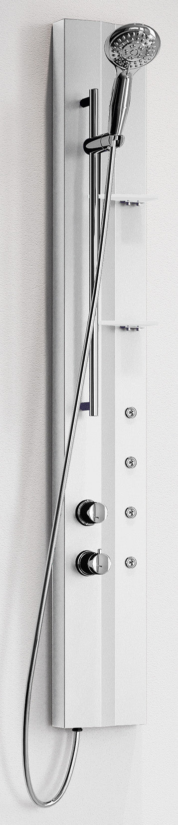 Novellini Z Colonna Doccia Attrezzata Multifunzione Per Bagno Versione Idromassaggio Colore Bianco Opaco Installazione Angolo Parete Ripiani Porta Oggetti Miscelatore Meccanico Asta Saliscendi Doccetta a Mano Flessibile Finitura Cromo Misura 19x6x140 cm