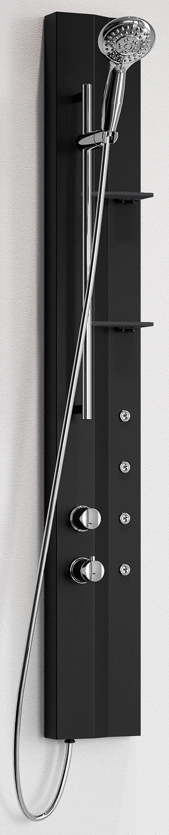 Novellini Z Colonna Doccia Attrezzata Multifunzione Per Bagno Versione Idromassaggio Colore Nero Opaco Installazione Angolo Parete Ripiani Porta Oggetti Miscelatore Meccanico Asta Saliscendi Doccetta a Mano Flessibile Finitura Cromo Misura 19x6x140 cm