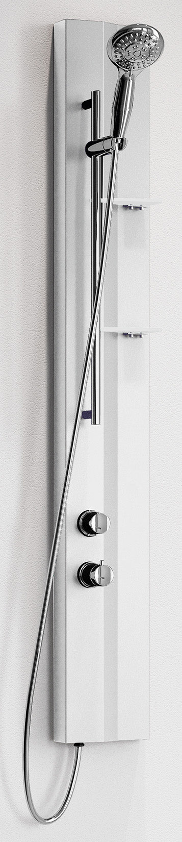 Novellini Z Colonna Doccia Attrezzata Multifunzione Per Bagno Versione Standard Colore Bianco Opaco Installazione Ad Angolo e Parete Ripiani Porta Oggetti Miscelatore Termostatico Asta Saliscendi Doccetta Mano Flessibile Finitura Cromo Misura 19x6x140 cm