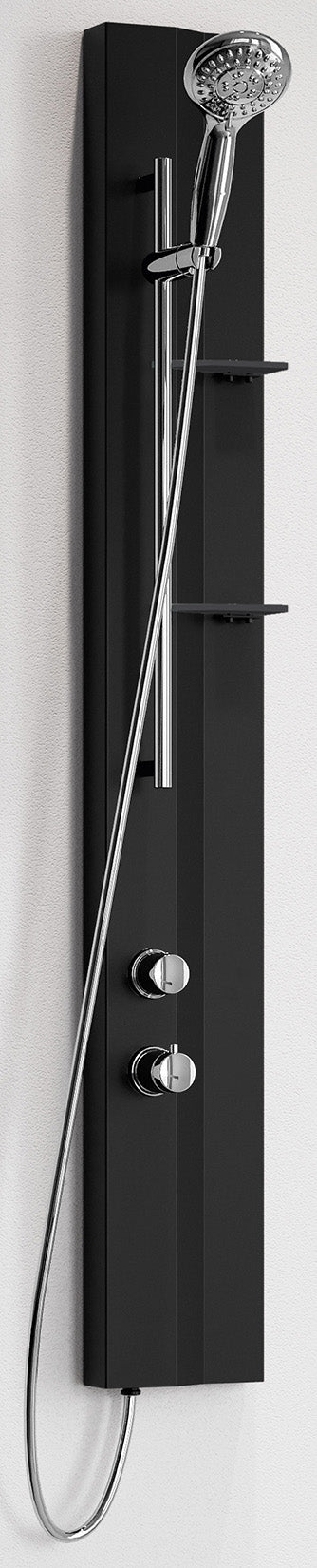 Novellini Z Colonna Doccia Attrezzata Multifunzione Per Bagno Versione Standard Colore Nero Opaco Installazione Ad Angolo e Parete Ripiani Porta Oggetti Miscelatore Termostatico Asta Saliscendi Doccetta Mano Flessibile Finitura Cromo Misura 19x6x140 cm