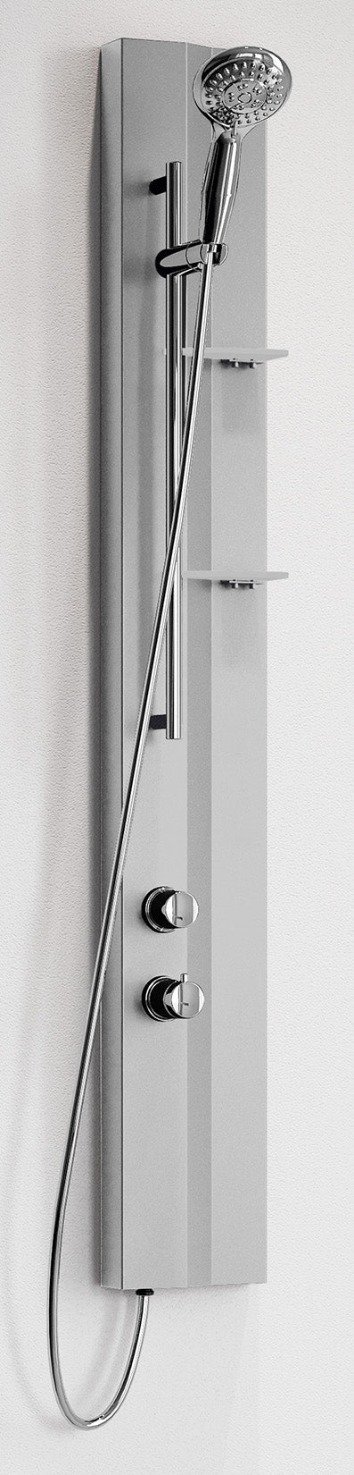 Novellini Z Colonna Doccia Attrezzata Multifunzione Per Bagno Versione Standard Colore Silver Installazione Ad Angolo e a Parete Ripiani Porta Oggetti Miscelatore Meccanico Asta Saliscendi Doccetta a Mano Flessibile Finitura Cromo Misura 19x6x140 cm