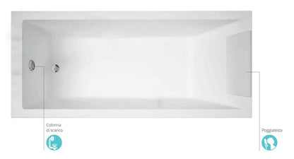 Novellini Calos 2.0 Vasca da Bagno Versione Standard con Telaio Misura 180x80 Altezza 58 cm Installazione Reversibile Design Squadrato Forma Rettangolare 1 Pannello Frontale 1 Laterale Materiale Acrilico Colore Bianco Lucido Colonna di Scarico Poggiatesta