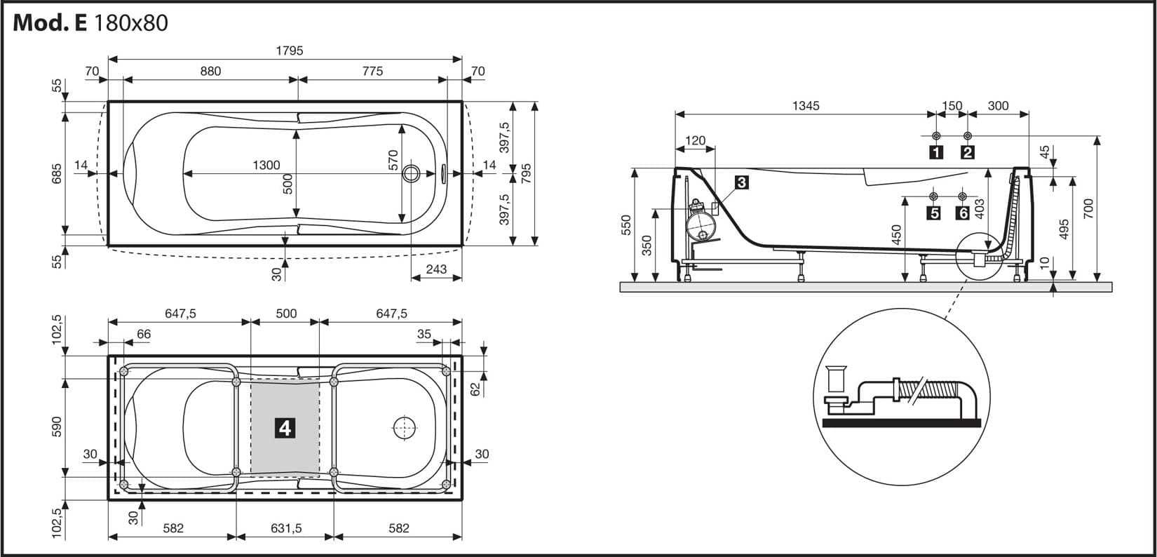 Novellini Calypso Vasca da Bagno Versione Eco Misura 180x80 H55 cm Idro Whirlpool 6 Getti Installazione Reversibile Accensione Pneumatica Forma Esterna Rettangolare Interna ad Otto 2 Pannelli Materiale Acrilico Colore Bianco Lucido Colonna Poggiatesta