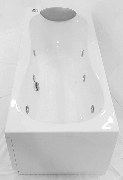 Novellini Calypso Vasca da Bagno Versione Eco Misura 150x70 H55 cm Idro Whirlpool 6 Getti Installazione Reversibile Accensione Pneumatica Forma Esterna Rettangolare Interna ad Otto 2 Pannelli Materiale Acrilico Colore Bianco Lucido Colonna Poggiatesta