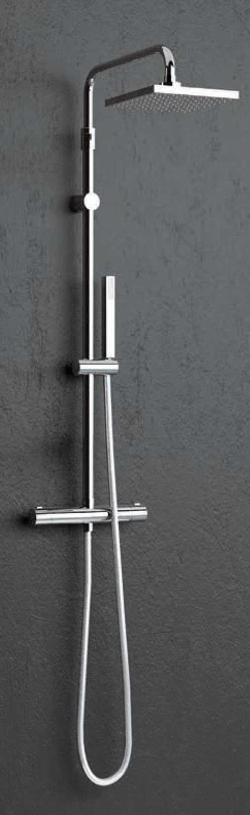 Novellini Easy 2 Colonna Doccia Attrezzata Arredo Bagno Installabile Parete Muro Temperatura Acqua Fredda Calda Idraulico Doccetta Mano Flessibile Soffione Pioggia Regolabile Rubinetto Miscelatore Termostatico Finitura Ottone Cromato 29xH125 cm 