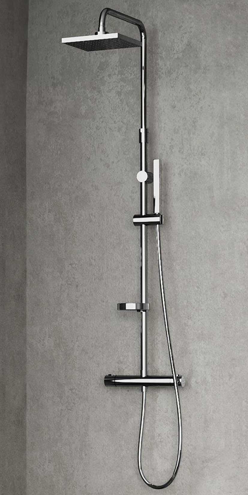Novellini Easy 2 Colonna Doccia Attrezzata Arredo Bagno Installabile Parete Muro Temperatura Acqua Fredda Calda Idraulico Doccetta Mano Flessibile Soffione Pioggia Regolabile Rubinetto Miscelatore Termostatico Finitura Ottone Cromato 29xH125 cm 