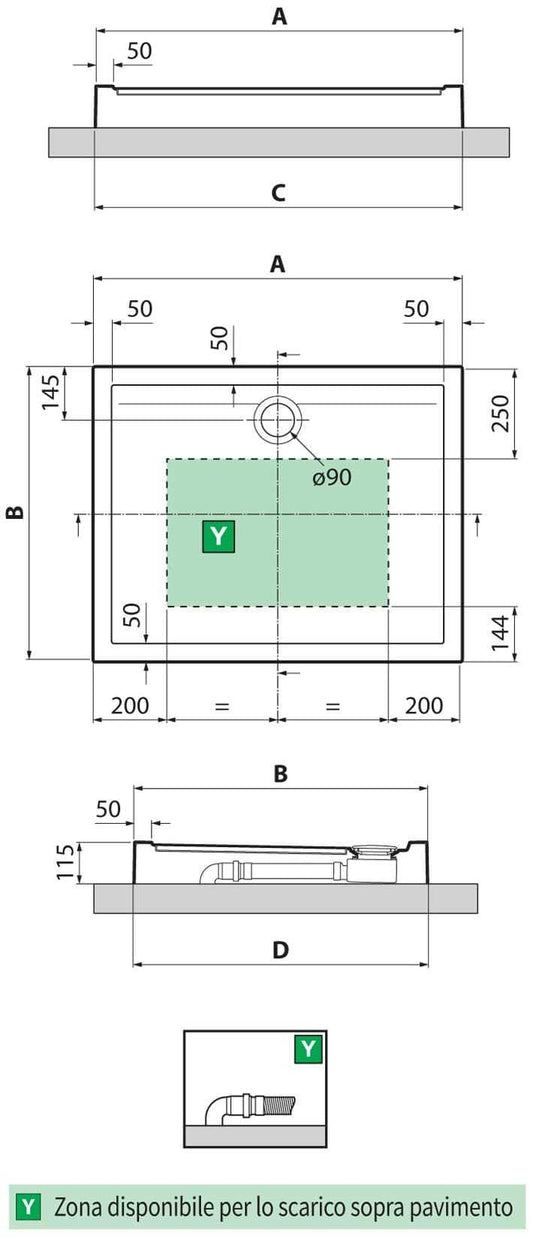 Novellini Olympic Piatto Doccia Alto Dimensione 100x70 Altezza Spessore 11,5 cm Colore Bianco Forma Rettangolare Installazione Appoggio Pavimento Superficie Liscia Materiale Acrilico Escluso di Piletta di Scarico Copripiletta Piedini