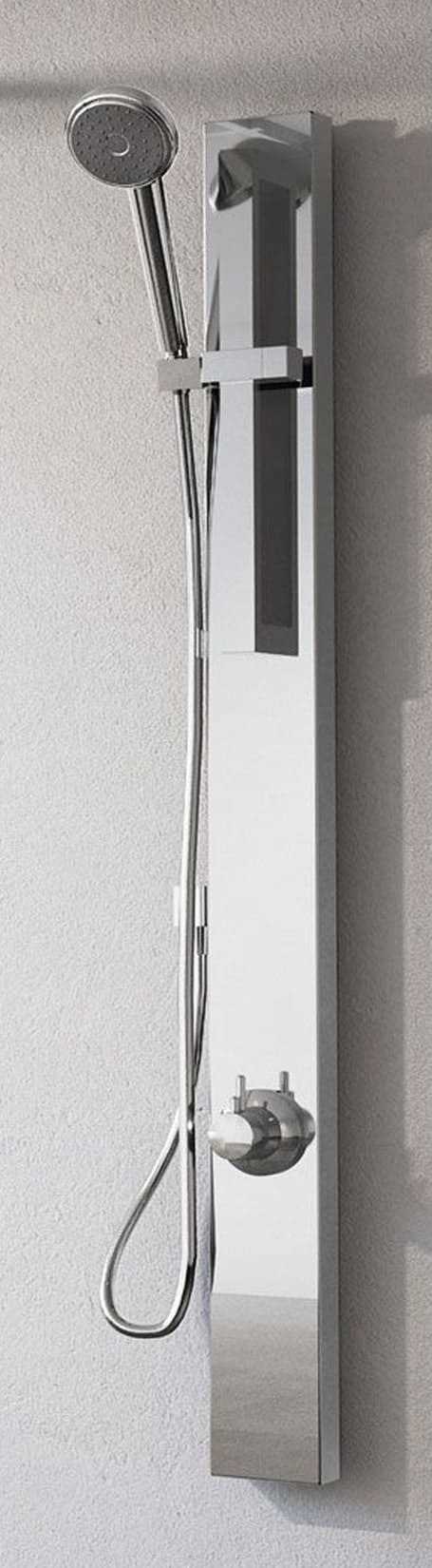 Novellini Revif Colonna Doccia Attrezzata Arredo Bagno Installabile Parete Temperatura Acqua Fredda Calda Idraulico Doccetta Mano Flessibile Rubinetteria Rubinetto Miscelatore Termostatico Finitura Acciaio Inox Cromato Cromo Super Mirror Casa