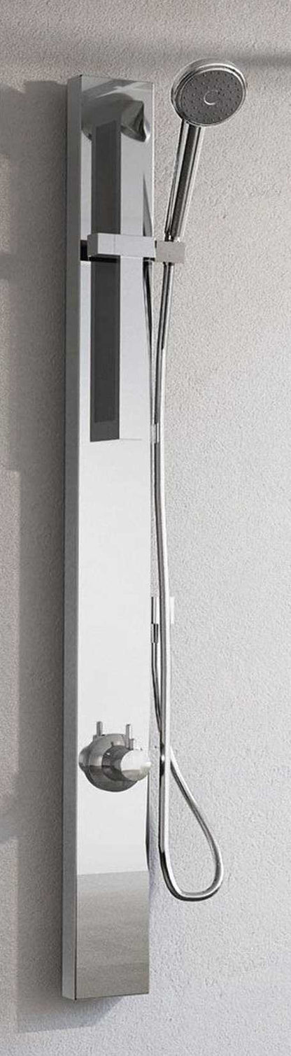 Novellini Revif Colonna Doccia Attrezzata Arredo Bagno Installabile Parete Temperatura Acqua Fredda Calda Idraulico Doccetta Mano Flessibile Rubinetteria Rubinetto Miscelatore Termostatico Finitura Acciaio Inox Cromato Cromo Super Mirror Casa