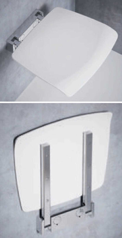 Novellini Sedile Reclinabile Portata Massima 100kg Parete Bianco RAL 9003 Solida Struttura Metallo Cromato Acciaio Inossidabile Meccanismo Rotazione Seduta Ergonomica Confortevole Superfice Antiscivolo 37x38 Altezza 7 cm