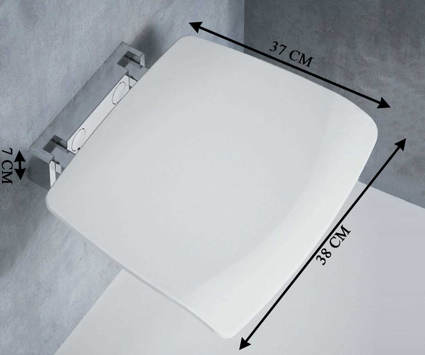 Novellini Sedile Reclinabile Portata Massima 100kg Parete Bianco RAL 9003 Solida Struttura Metallo Cromato Acciaio Inossidabile Meccanismo Rotazione Seduta Ergonomica Confortevole Superfice Antiscivolo 37x38 Altezza 7 cm