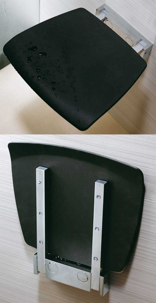 Novellini Sedile Reclinabile Portata Massima 100kg Parete Nero RAL 7021 Solida Struttura Metallo Cromato Acciaio Inossidabile Meccanismo Rotazione Seduta Ergonomica Confortevole Superfice Antiscivolo 37x38 Altezza 7 cm