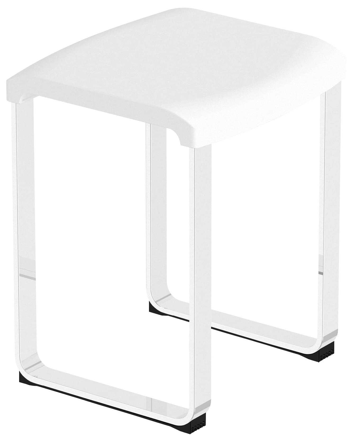 Novellini Sgabello Bianco RAL 9003 Telaio Alluminio Anodizzato Portata Massima 100 kg Gambe Solide Metallo Silver Piedini Antiscivolo Seduta Ergonomica Confortevole Superficie Elegante Misura 37x37 Altezza 48 cm 	