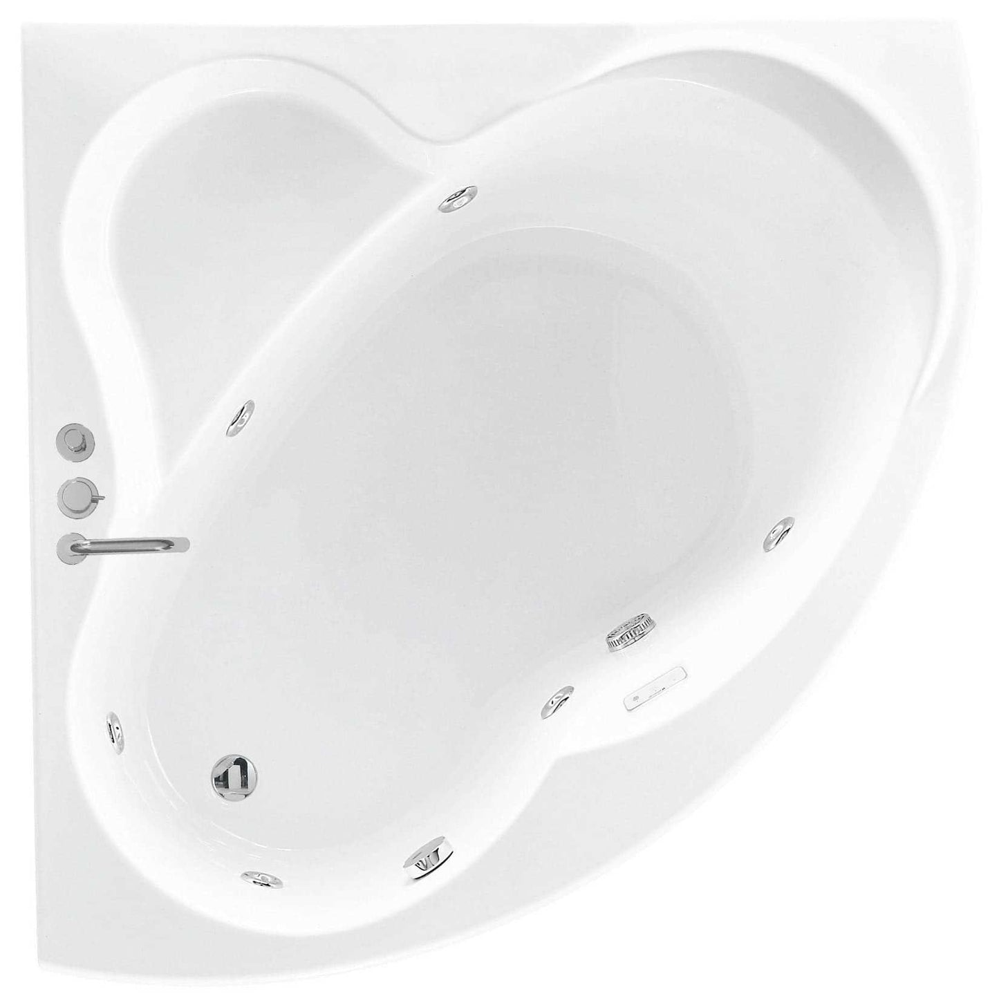 Novellini Una Vasca da Bagno Versione Hydro Misura 135x135 H55 cm Idro Whirlpool 6 Jets Accensione Digitale Forma Esterna Semicircolare Simmetrica Interna Ovale Installazione Angolare Pannello Colonna Rubinetteria Materiale Acrilico Finitura Bianco Lucido