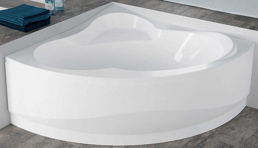 Novellini Una Vasca da Bagno Versione Standard Con Telaio Misura 135x135 H55 cm Forma Esterna Tonda Curva Semicircolare Simmetrica Interna Ovale Installazione Angolare Reversibile Pannello Frontale Colonna Scarico Materiale Acrilico Finitura Bianco Lucido