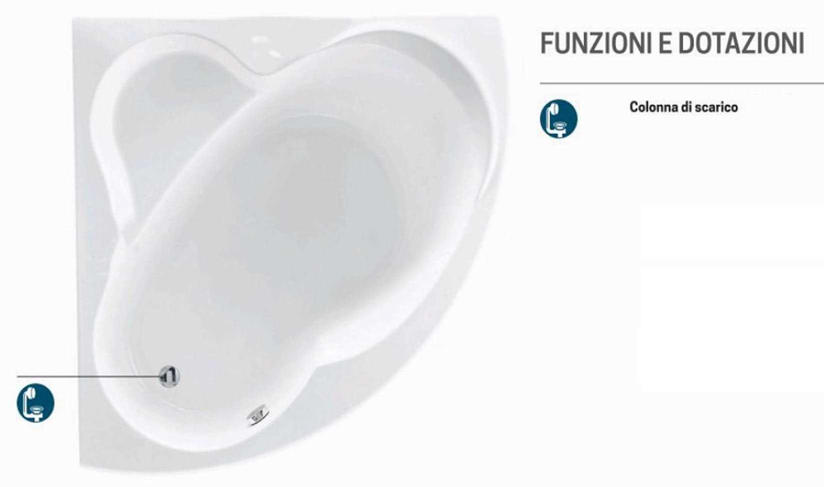 Novellini Una Vasca da Bagno Versione Standard Con Telaio Misura 135x135 H55 cm Forma Esterna Tonda Curva Semicircolare Simmetrica Interna Ovale Installazione Angolare Reversibile Pannello Frontale Colonna Scarico Materiale Acrilico Finitura Bianco Lucido