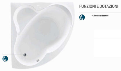 Novellini Una Vasca da Bagno Versione Standard Con Telaio Misura 135x135 H55 cm Forma Esterna Tonda Curva Semicircolare Simmetrica Interna Ovale Installazione Angolare Reversibile Pannello Frontale Colonna Scarico Materiale Acrilico Finitura Bianco Lucido