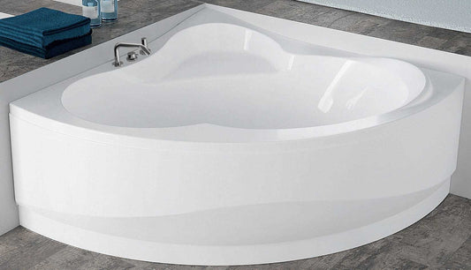 Novellini Una Vasca da Bagno Versione Standard Con Telaio Misura 135x135 H55 cm Forma Esterna Tonda Curva Semicircolare Simmetrica Interna Ovale Installazione Angolare Reversibile Pannello Frontale Colonna Rubinetto Materiale Acrilico Colore Bianco Lucido