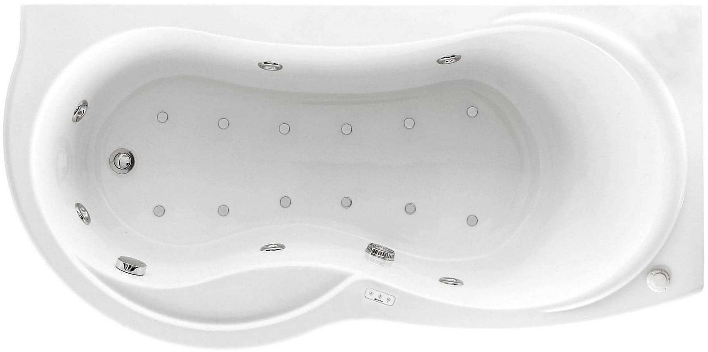 Novellini Venus Vasca da Bagno Versione Hydro Plus Misura 180x80 / 85 H55 cm Idro Whirlpool 6 Jets Disinfezione Airpool 12 Jet Forma Esterna Curva Asimmetrica Interna Otto Montaggio Angolare DX Pannello Display Erogatore Materiale Acrilico Finitura Bianco