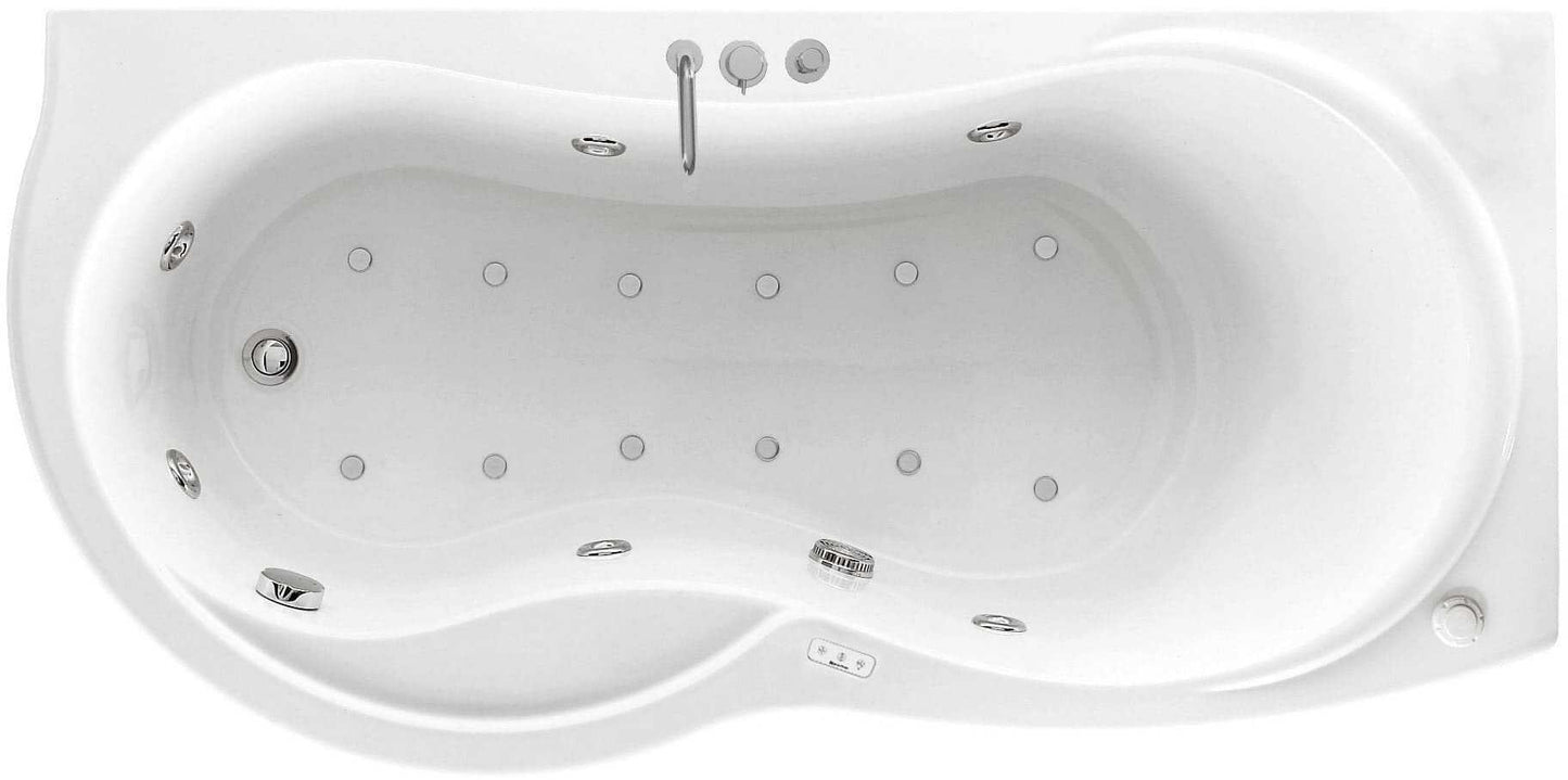 Novellini Venus Vasca da Bagno Versione Hydro Plus Misura 170x70 / 85 H55 cm Idro Whirlpool 6 Jets Disinfezione Airpool 12 Jet Forma Esterna Curva Asimmetrica Interna Otto Montaggio Angolare DX Pannello Display Rubinetto Materiale Acrilico Finitura Bianco