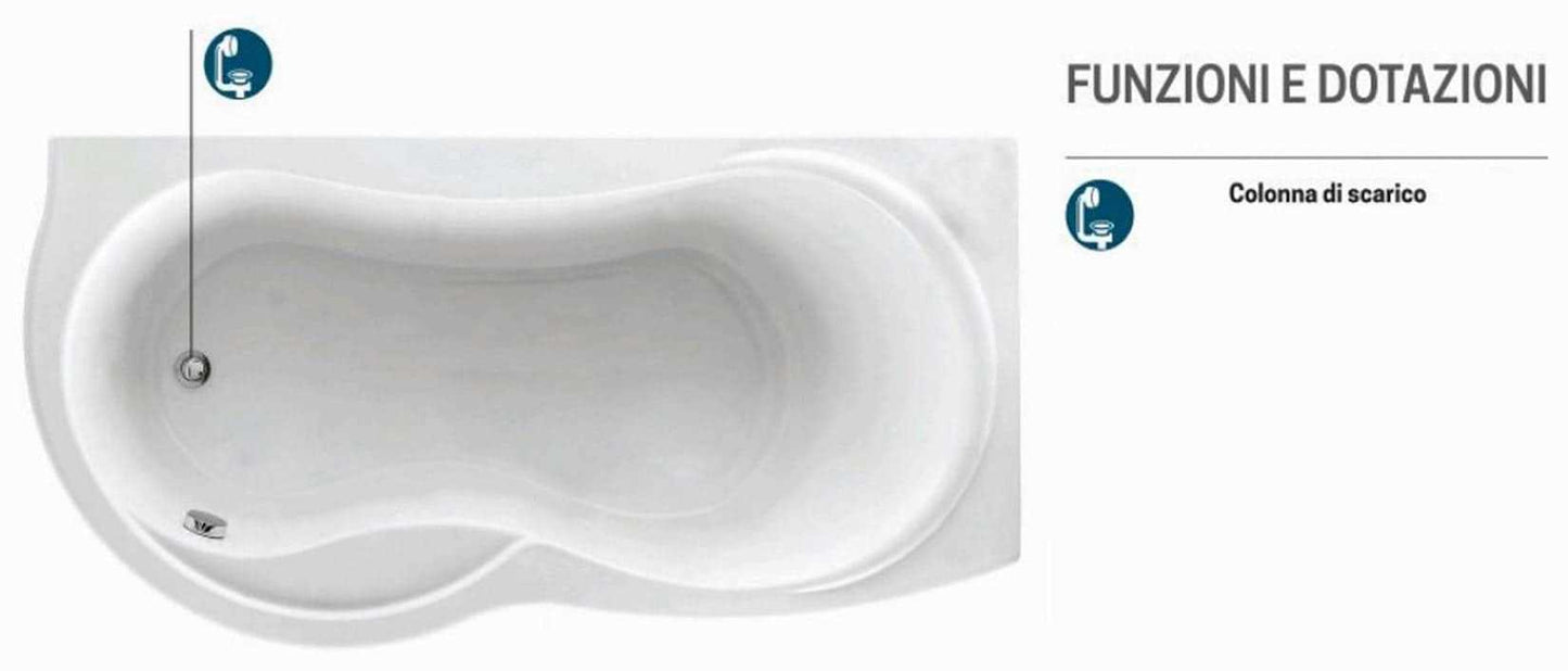 Novellini Venus Vasca da Bagno Versione Standard Con Telaio Misura 180x80 / 85 H55 cm Forma Esterna Tonda Curva Semicircolare Asimmetrica Interna a Otto Installazione Angolare Destra DX Pannello Frontale Colonna Materiale Acrilico Finitura Bianco Lucido
