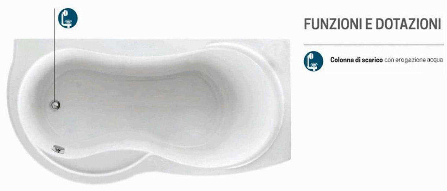 Novellini Venus Vasca da Bagno Versione Standard Con Telaio Misura 170x70 / 85 H55 cm Forma Esterna Tonda Curva Semicircolare Asimmetrica Interna a Otto Installazione Angolare Destra Pannello Frontale Erogatore Materiale Acrilico Finitura Bianco Lucido