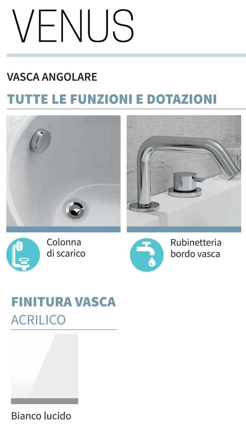 Novellini Venus Vasca da Bagno Versione Standard Con Telaio Misura 170x70 / 85 H55 cm Forma Esterna Tonda Curva Semicircolare Asimmetrica Interna Otto Installazione Angolare Sinistra Pannello Frontale Rubinetteria Materiale Acrilico Finitura Bianco Lucido