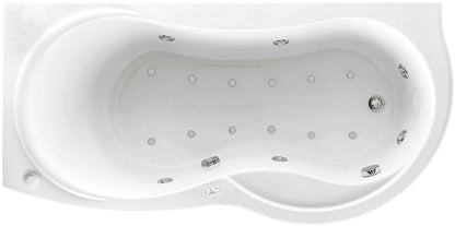 Novellini Venus Vasca da Bagno Versione Hydro Plus Misura 170x70 / 85 H55 cm Idro Whirlpool 6 Jets Disinfezione Airpool 12 Jet Forma Esterna Curva Asimmetrica Interna Otto Montaggio Angolare SX Pannello Display Erogatore Materiale Acrilico Finitura Bianco