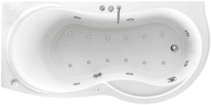 Novellini Venus Vasca da Bagno Versione Hydro Plus Misura 170x70 / 85 H55 cm Idro Whirlpool 6 Jets Disinfezione Airpool 12 Jet Forma Esterna Curva Asimmetrica Interna Otto Montaggio Angolare SX Pannello Display Rubinetto Materiale Acrilico Finitura Bianco