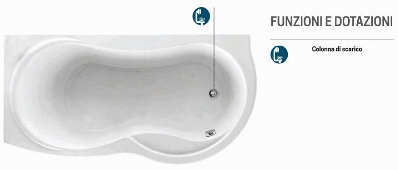 Novellini Venus Vasca da Bagno Versione Standard Con Telaio Misura 180x80 / 85 H55 cm Forma Esterna Tonda Curva Semicircolare Asimmetrica Interna a Otto Installazione Angolare Sinistra SX Pannello Frontale Colonna Materiale Acrilico Finitura Bianco Lucido