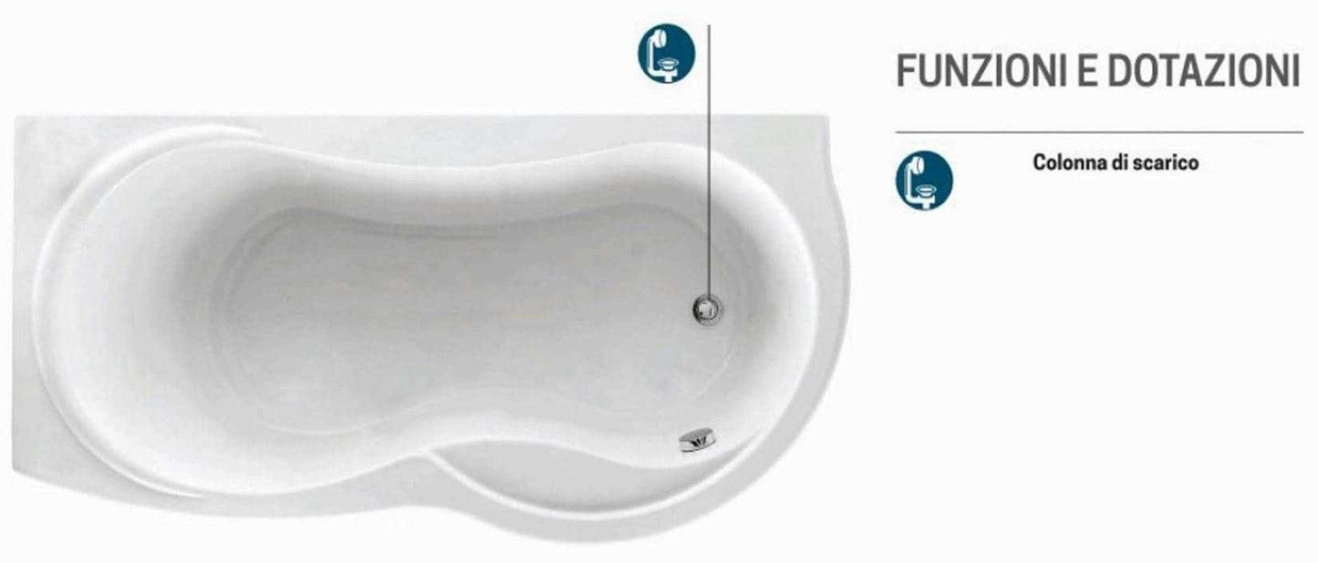 Novellini Venus Vasca da Bagno Versione Standard Con Telaio Misura 170x70 / 85 H55 cm Forma Esterna Tonda Curva Semicircolare Asimmetrica Interna a Otto Installazione Angolare Sinistra SX Pannello Frontale Colonna Materiale Acrilico Finitura Bianco Lucido