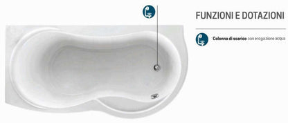 Novellini Venus Vasca da Bagno Versione Standard Con Telaio Misura 180x80 / 85 H55 cm Forma Esterna Tonda Curva Semicircolare Asimmetrica Interna a Otto Installazione Angolare Sinistra Pannello Frontale Erogatore Materiale Acrilico Finitura Bianco Lucido