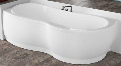 Novellini Venus Vasca da Bagno Versione Standard Con Telaio Misura 180x80 / 85 H55 cm Forma Esterna Tonda Curva Semicircolare Asimmetrica Interna Otto Installazione Angolare Sinistra Pannello Frontale Rubinetteria Materiale Acrilico Finitura Bianco Lucido