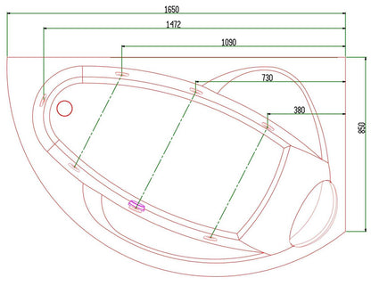 Novellini Vogue Vasca da Bagno Versione Hydro Misura 165x85 H55 cm Idromassaggio Whirlpool 7 Jets Forma Esterna Tonda Curva Semicircolare Asimmetrica Interna Ovale Installazione Angolare Destra Pannello Colonna Cuscino Materiale Acrilico Finitura Bianco