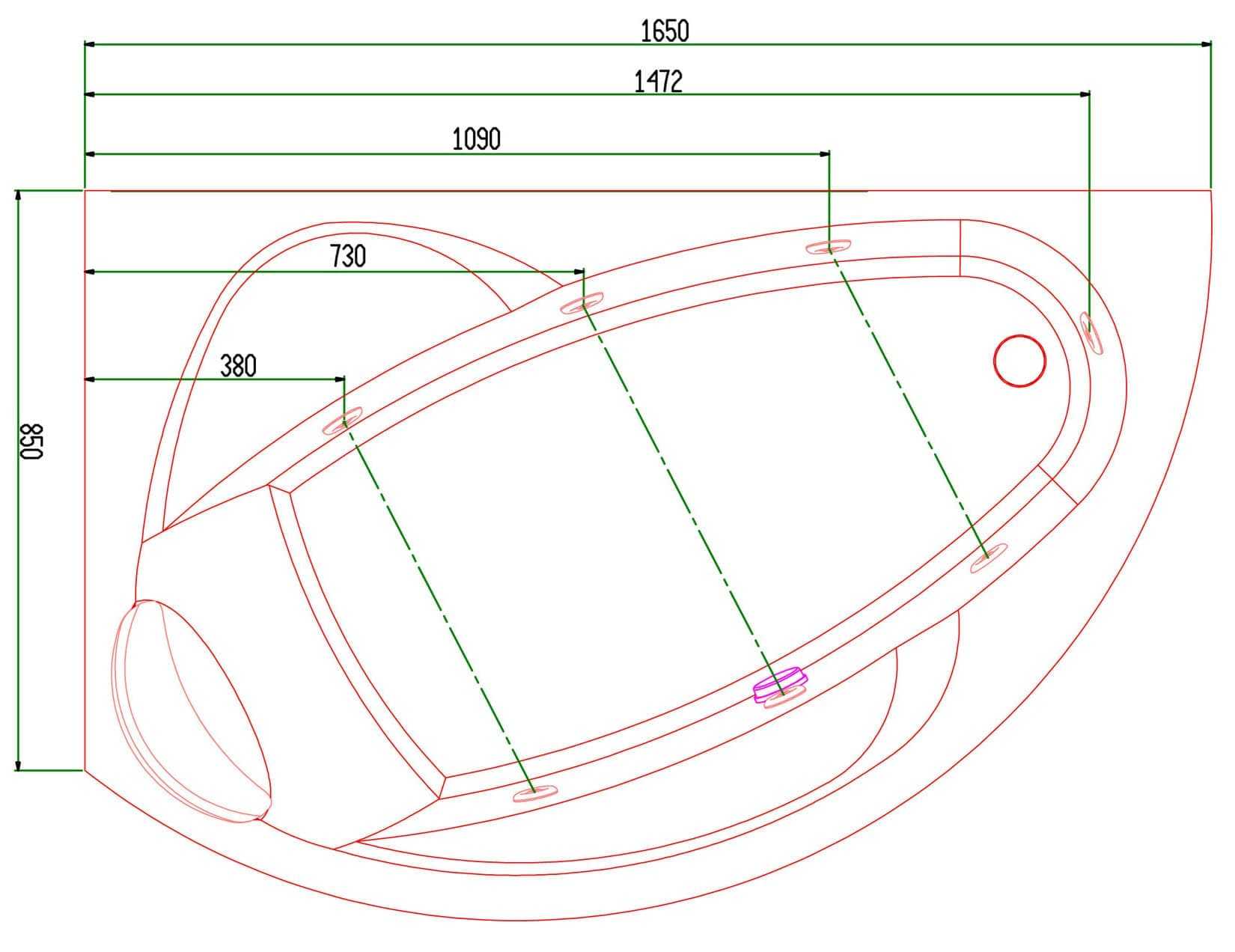 Novellini Vogue Vasca da Bagno Versione Hydro Misura 165x85 H55 cm Idromassaggio Whirlpool 7 Jets Forma Esterna Tonda Curva Semicircolare Asimmetrica Interna Ovale Installazione Angolare Sinistra Pannello Colonna Cuscino Materiale Acrilico Finitura Bianco