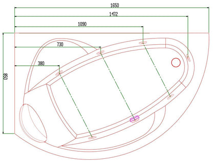 Novellini Vogue Vasca da Bagno Versione Hydro Misura 165X85 H55cm Idro Whirlpool 7 Jets Forma Esterna Tonda Curva Semicircolare Asimmetrica Interna Ovale Installazione Angolare Sinistra Pannello Colonna Erogatore Cuscino Materiale Acrilico Finitura Bianco