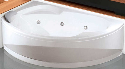 Novellini Vogue Vasca da Bagno Versione Hydro Misura 165X85 H55cm Idro Whirlpool 7 Jets Forma Esterna Tonda Curva Semicircolare Asimmetrica Interna Ovale Installazione Angolare Sinistra Pannello Colonna Erogatore Cuscino Materiale Acrilico Finitura Bianco
