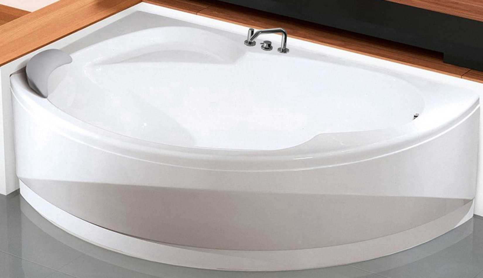 Novellini Vogue Vasca da Bagno Versione Standard Con Telaio Misura 165x85 H55 cm Forma Esterna Semicircolare Asimmetrica Interna Ovale Installazione Angolare Sinistra Pannello Frontale Colonna Rubinetteria Cuscino Materiale Acrilico Finitura Bianco Lucido
