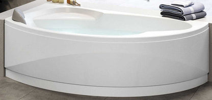 Novellini Vogue Vasca da Bagno Versione Standard Con Telaio Misura 150x85 H55 cm Forma Esterna Tonda Curva Semicircolare Asimmetrica Interna Ovale Installazione Angolare Sinistra Pannello Frontale Colonna Cuscino Materiale Acrilico Finitura Bianco Lucido