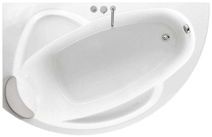 Novellini Vogue Vasca da Bagno Versione Standard Con Telaio Misura 150x85 H55 cm Forma Esterna Semicircolare Asimmetrica Interna Ovale Installazione Angolare Sinistra Pannello Frontale Colonna Rubinetteria Cuscino Materiale Acrilico Finitura Bianco Lucido