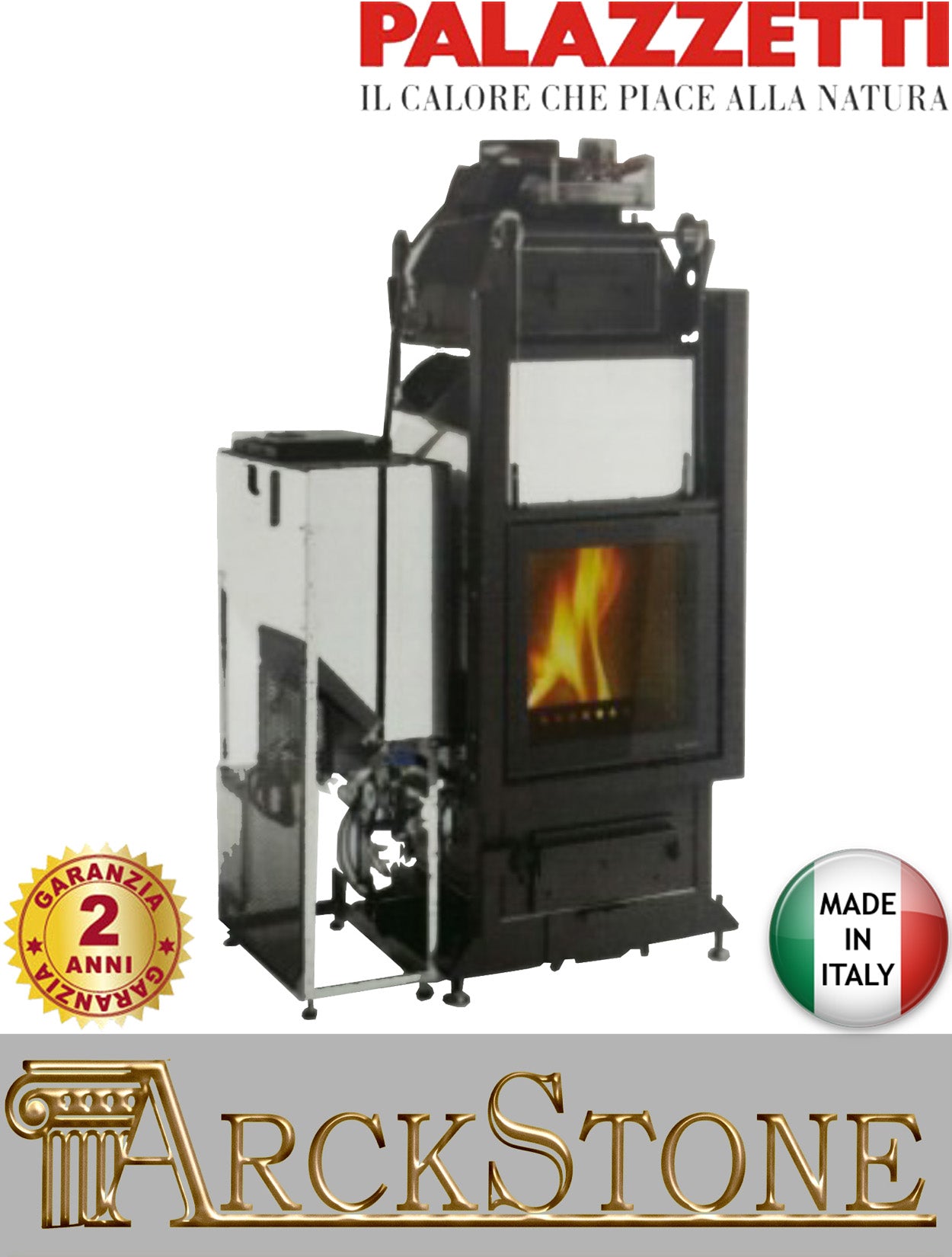 Camino Legna Pellet Aria Calda Ventilata Canalizzata Palazzetti Multifire NT Aria 15  Potenza Legna 15 kW Pellet 15 kW Caricamento a Sinistra